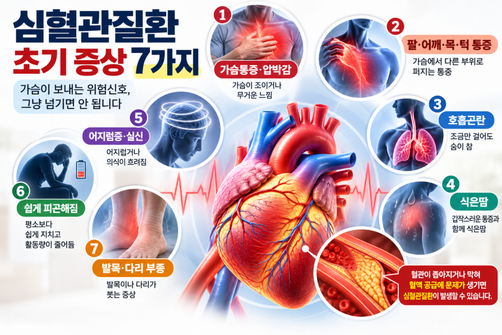 가슴이 답답하고 숨이 찬다면?|심혈관질환 종류와 놓치기 쉬운 7가지 신호 제목