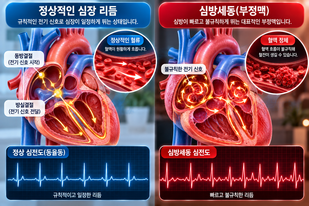 심장이 갑자기 쿵쿵 뛴다면?|부정맥 증상·검사부터 치료까지 총정리 차이