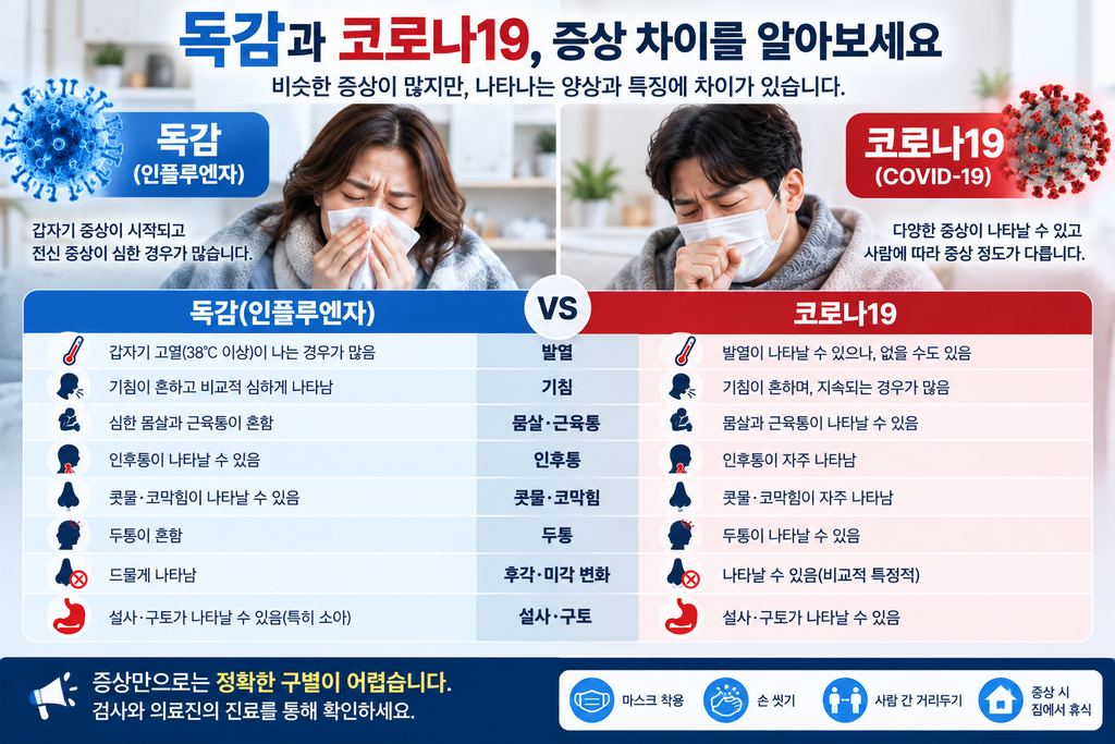 열나고 몸살까지… 독감일까 코로나일까?|증상으로 구별할 수 있을까 차이
